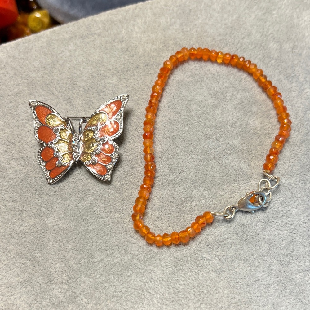 Butterfly Bracelet in Silver and Orange